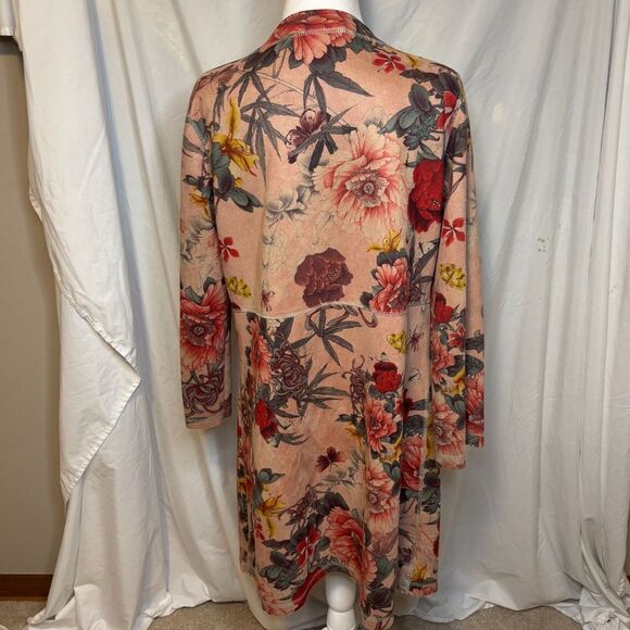 Solitaire Anthropologie Floral Faux Suede Open Front Jacket Stylish Womens - Picture 7 of 9